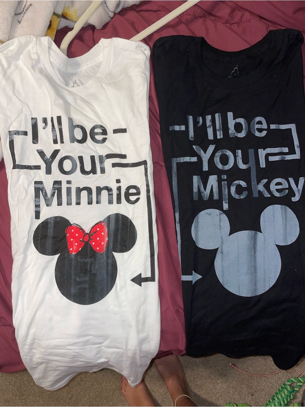 Disney Men’s Minnie & Mickey Sleep Shirts in White, Black and Red.